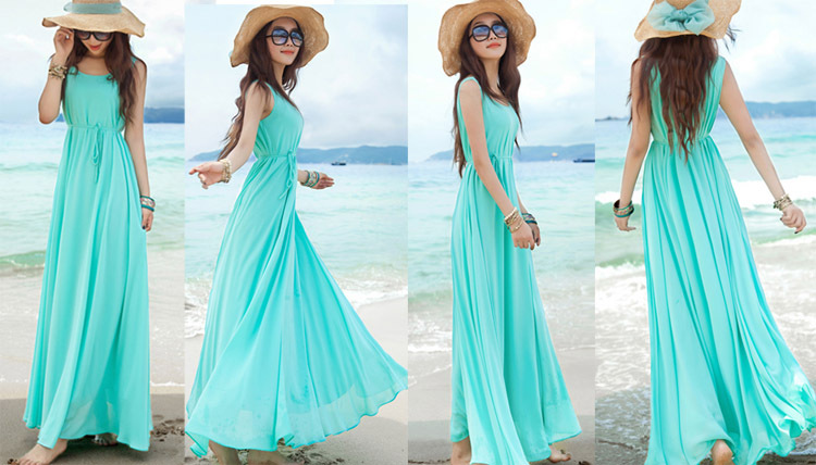 Fashion-New-Summer-Elegant-Bohemia-Style-Crew-Neck-Sleeveless-Chiffon-Beach-Maxi-Dress-M-L-Light