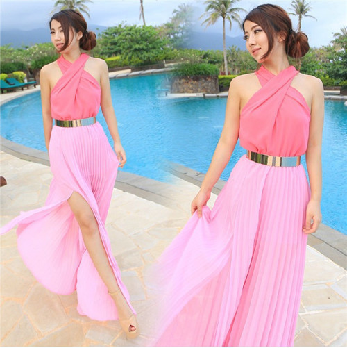Maxi-Dress-2015-Women-Chiffon-Pleated-Dress-Sleeveless-Halter-Split-Long-Evening-Party-Dress-Blue-Pink
