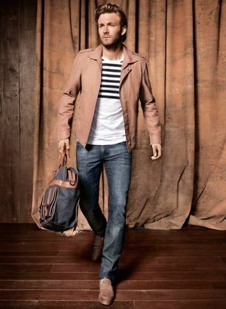 white-and-black-crew-neck-t-shirt-blue-jeans-brown-driving-shoes-navy-backpack-large-449