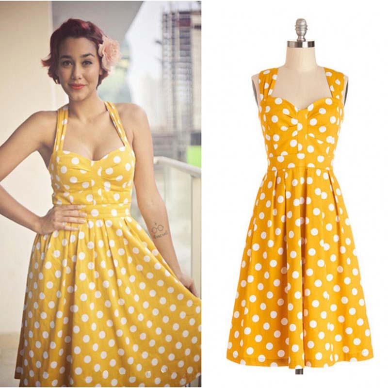 2015-Audrey-Hepburn-Style-robes-femmes-d-été-mignon-jaune-Spaghetti-Strap-Backless-Polka-Dot-robe
