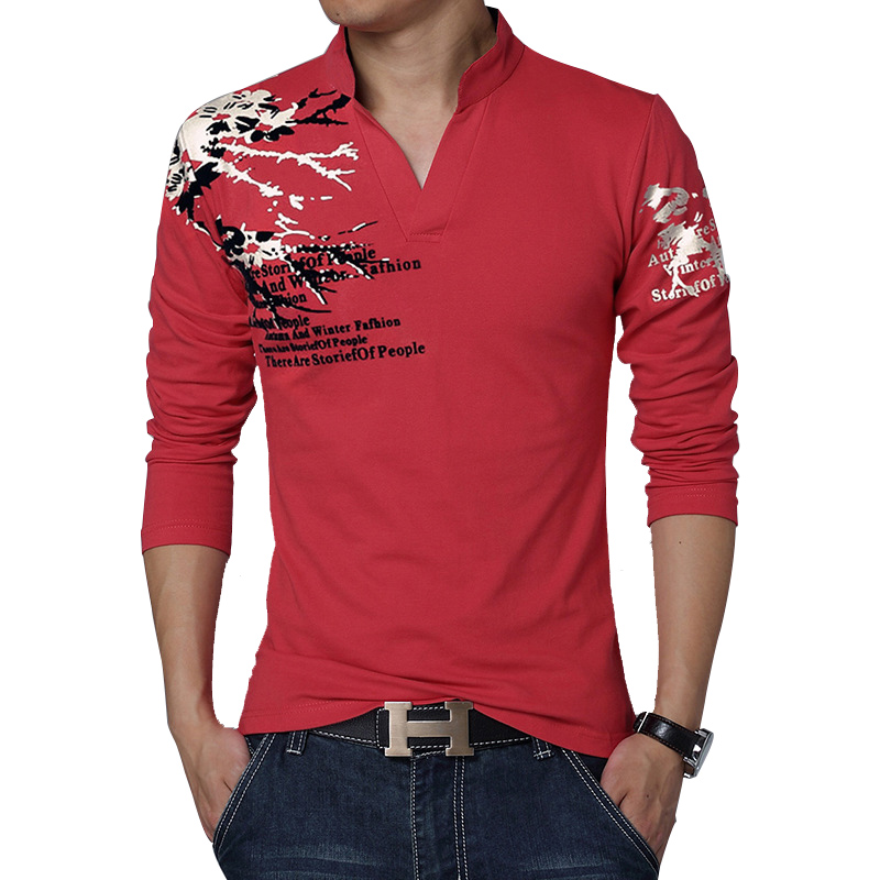 2015-New-Brand-T-Shirt-Men-Fashion-Print-Stand-Collar-Long-Sleeved-T-Shirt-Men-Slim
