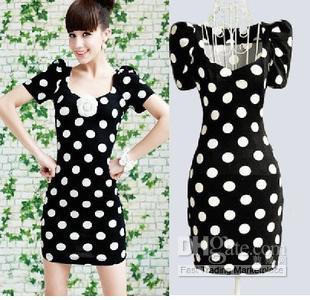 sweet-polka-dot-slim-short-sleeve-dress-women